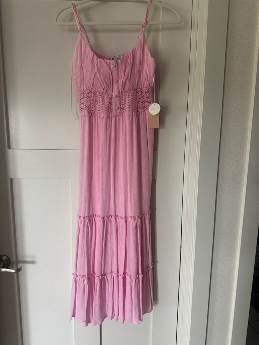 Light Pink Maxi Sundress with Crochet Bodice